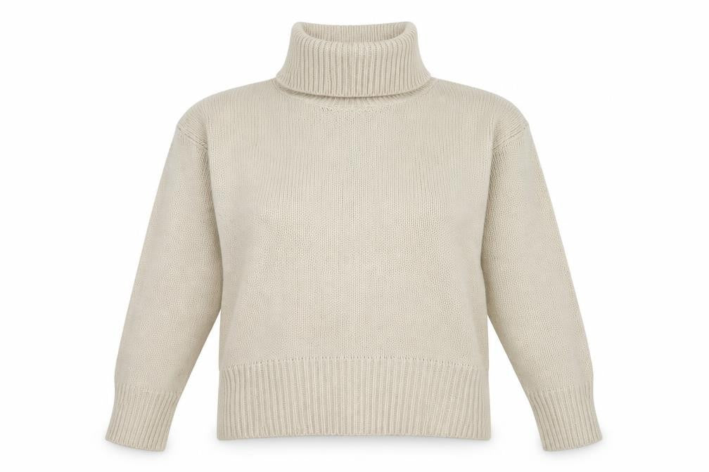 Front view of Only women’s beige roll neck acrylic jumper, size M