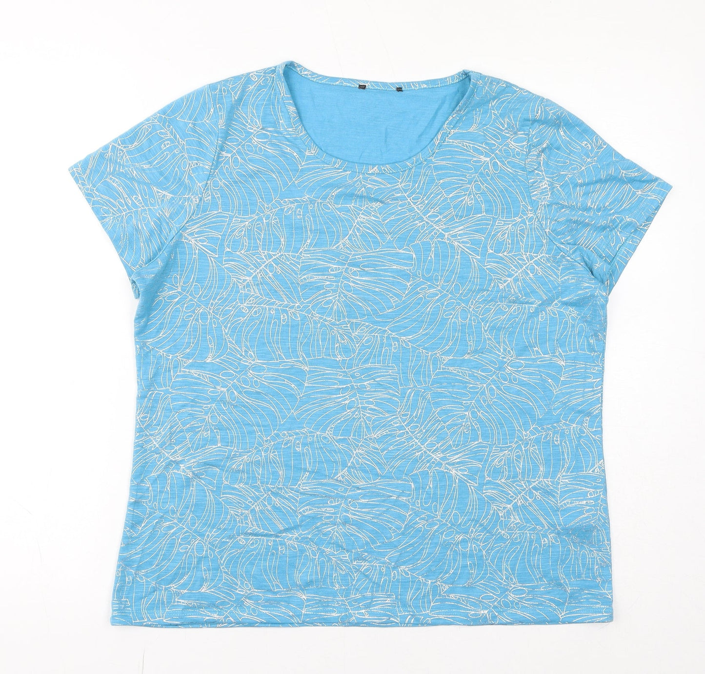 Klass Womens Blue Geometric Polyester Basic T-Shirt Size L Round Neck - Leaves