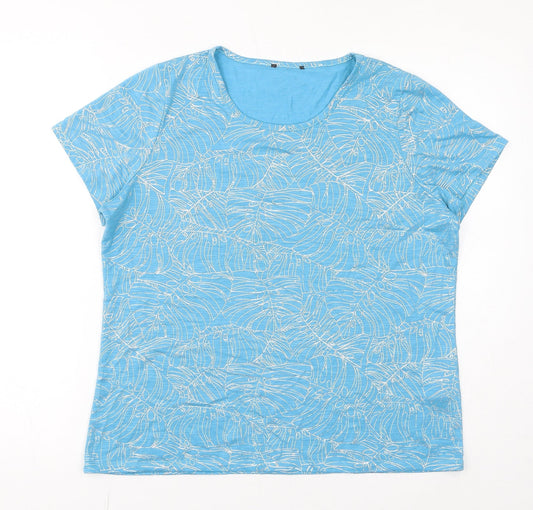 Klass Womens Blue Geometric Polyester Basic T-Shirt Size L Round Neck - Leaves
