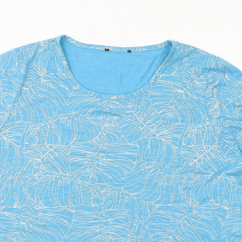 Klass Womens Blue Geometric Polyester Basic T-Shirt Size L Round Neck - Leaves