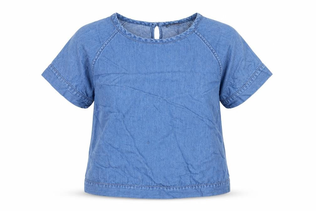 Marks and Spencer Womens Blue Cotton Basic Blouse Size 8 Round Neck