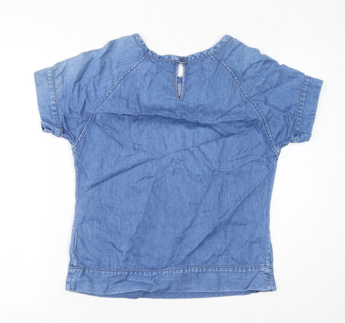 Marks and Spencer Womens Blue Cotton Basic Blouse Size 8 Round Neck