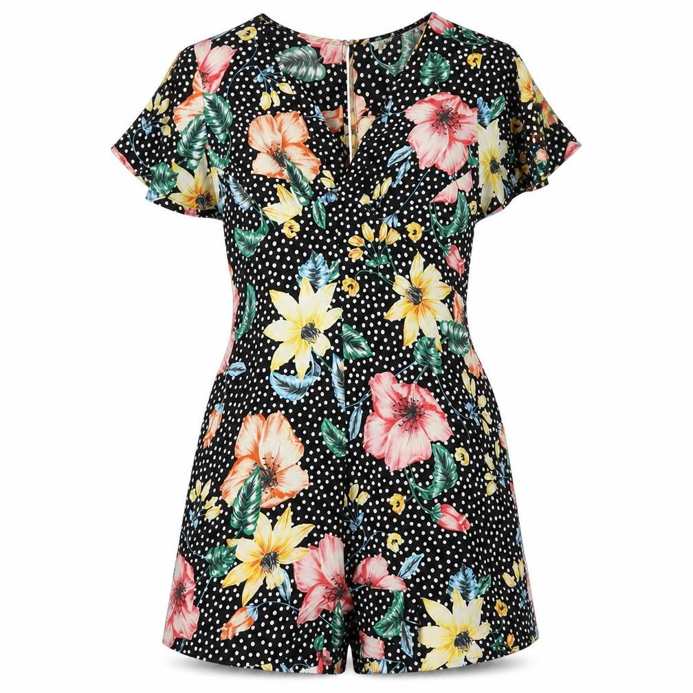 Zara Womens Multicoloured Floral Polyester Playsuit One-Piece Size XS L3 in Zip - Polka Dots