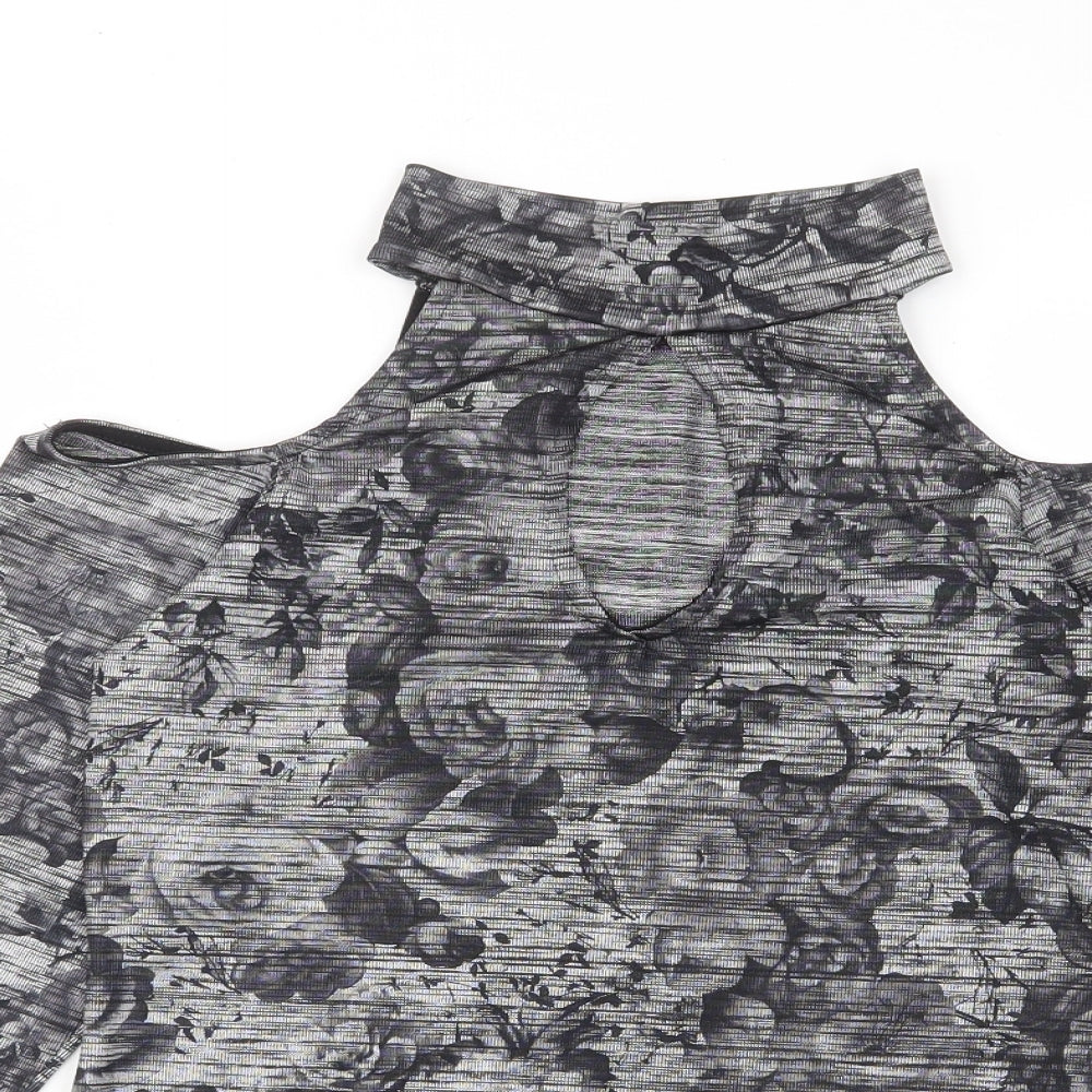 Kiah Womens Grey Fair Isle Polyester Basic T-Shirt Size 12 Halter - Keyhole neck