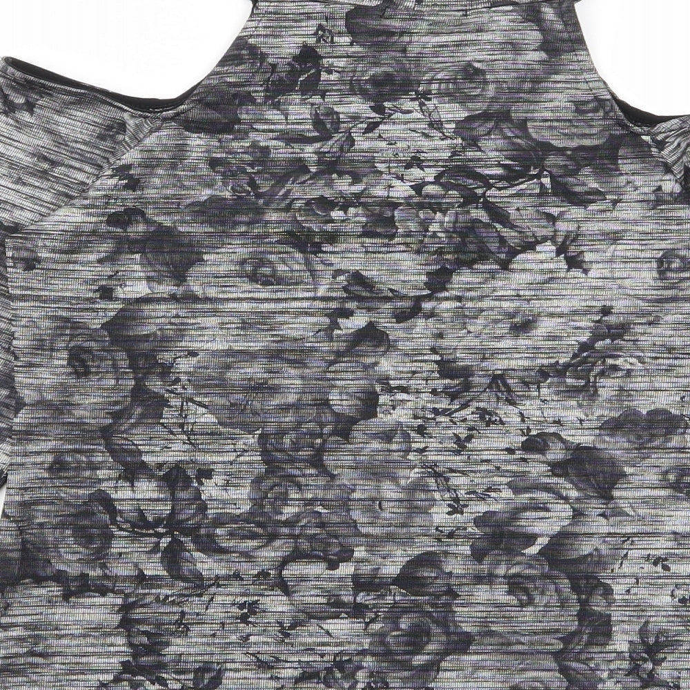 Kiah Womens Grey Fair Isle Polyester Basic T-Shirt Size 12 Halter - Keyhole neck