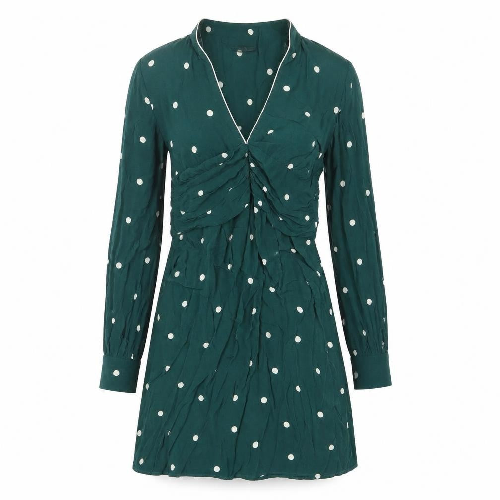 Topshop Womens Green Polka Dot Viscose A-Line Size 10 V-Neck Zip - Pleated, Open back