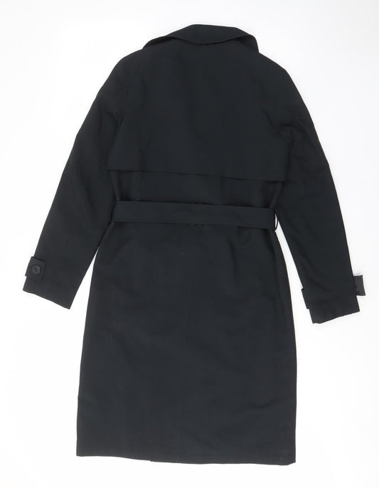 Marks and Spencer Womens Black Overcoat Jacket Size 8 Button - Pockets, Belted