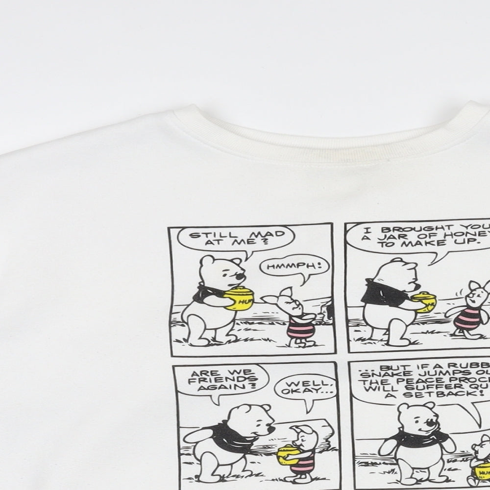 Disney Womens White Round Neck Polyester Pullover Jumper Size M - Winnie the Pooh