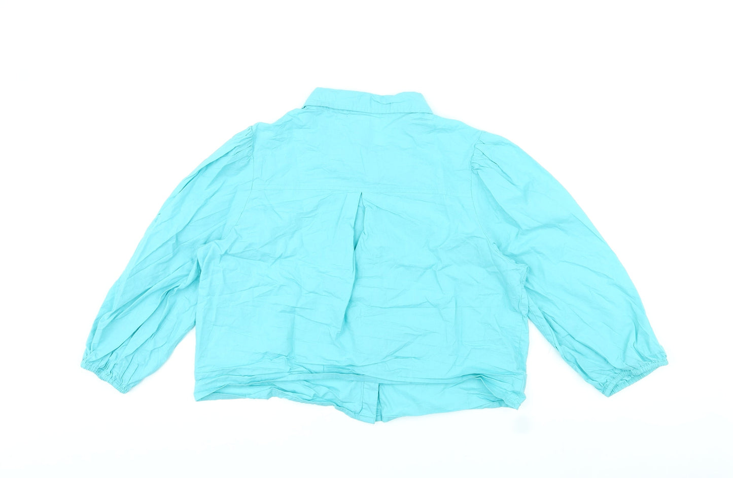 Neon Rose Womens Blue Cotton Cropped Blouse Size L Collared