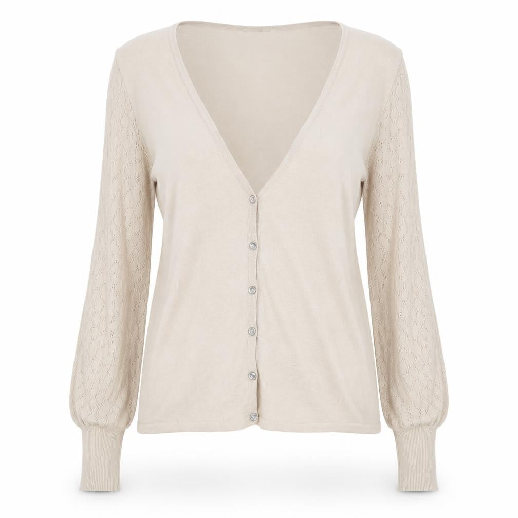 H&M Womens Beige V-Neck Acrylic Cardigan Jumper Size L