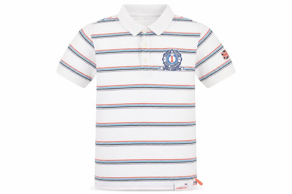Marks & Spencer Boys White Striped Cotton Basic Polo Size 9-10 Years Collared Button