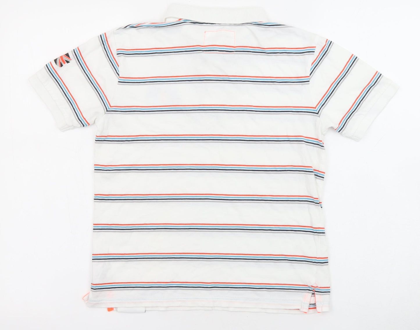 Marks and Spencer Boys White Striped Cotton Basic Polo Size 9-10 Years Collared Button