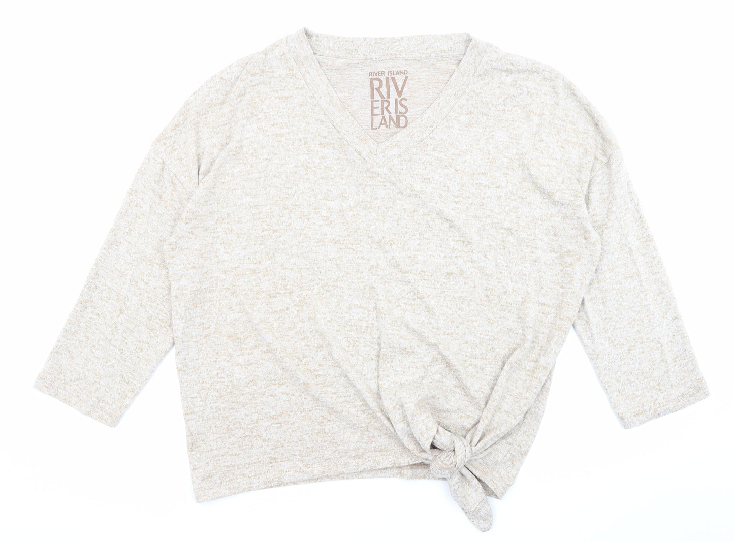 River Island Womens Beige V-Neck Polyester Pullover Jumper Size S