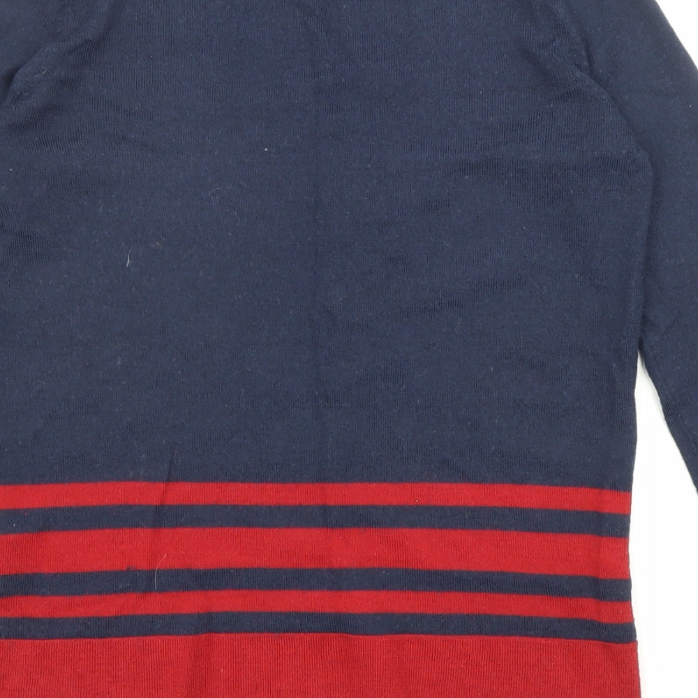 H&M Womens Blue V-Neck Striped Acrylic Cardigan Jumper Size S