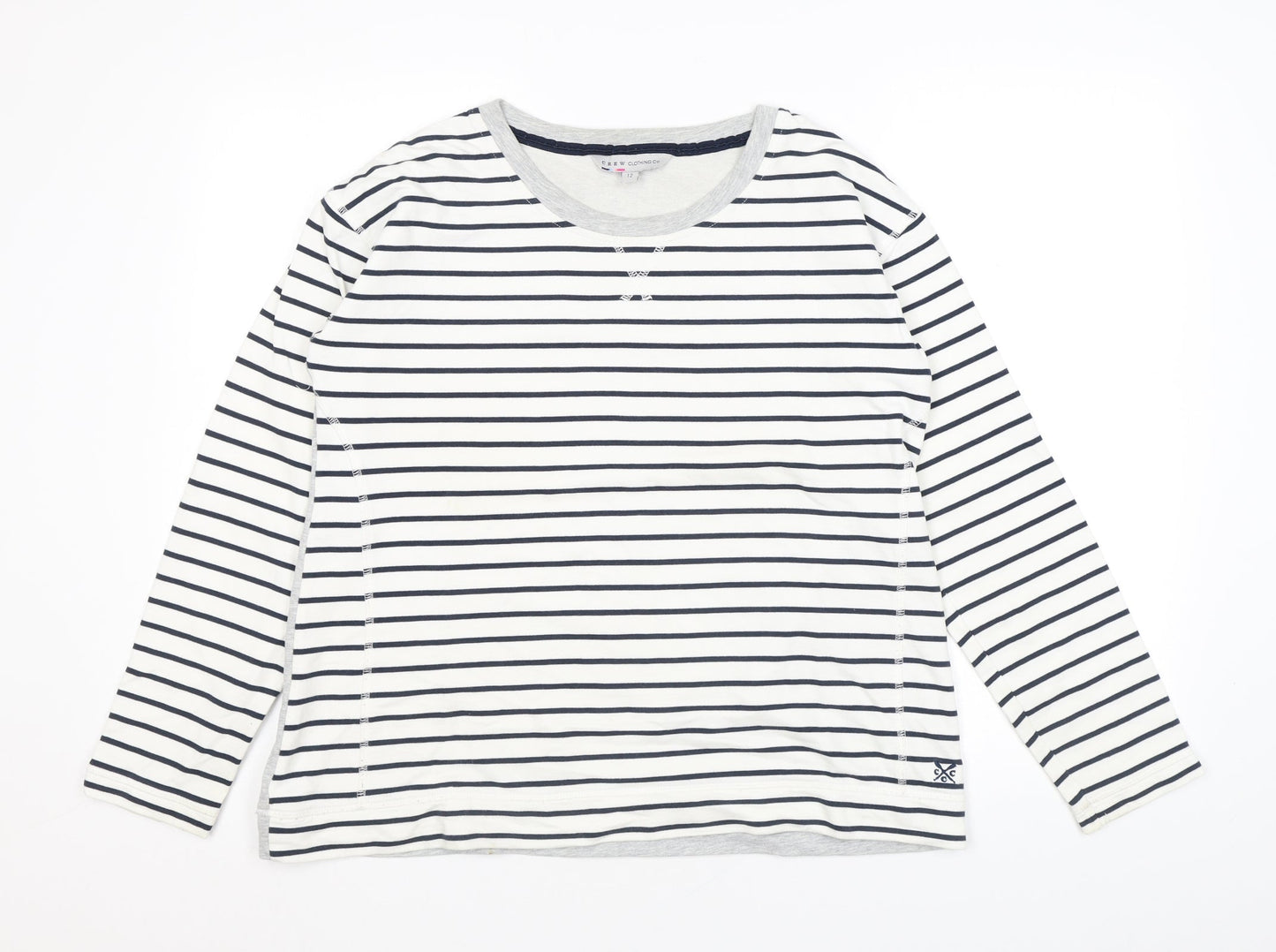 Crew Clothing Womens White Striped Cotton Basic T-Shirt Size 12 Round Neck