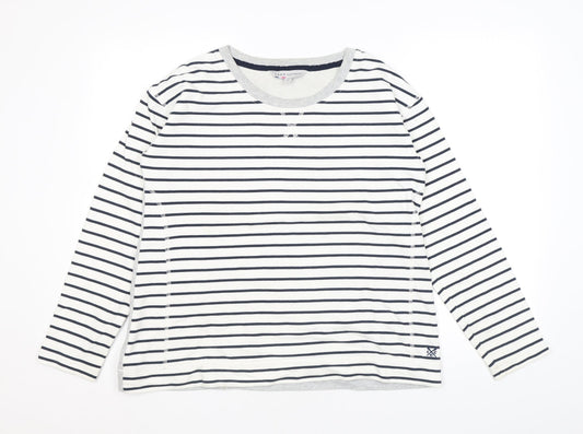 Crew Clothing Womens White Striped Cotton Basic T-Shirt Size 12 Round Neck