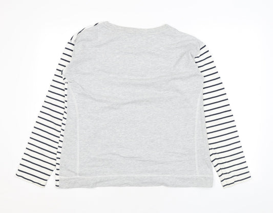 Crew Clothing Womens White Striped Cotton Basic T-Shirt Size 12 Round Neck