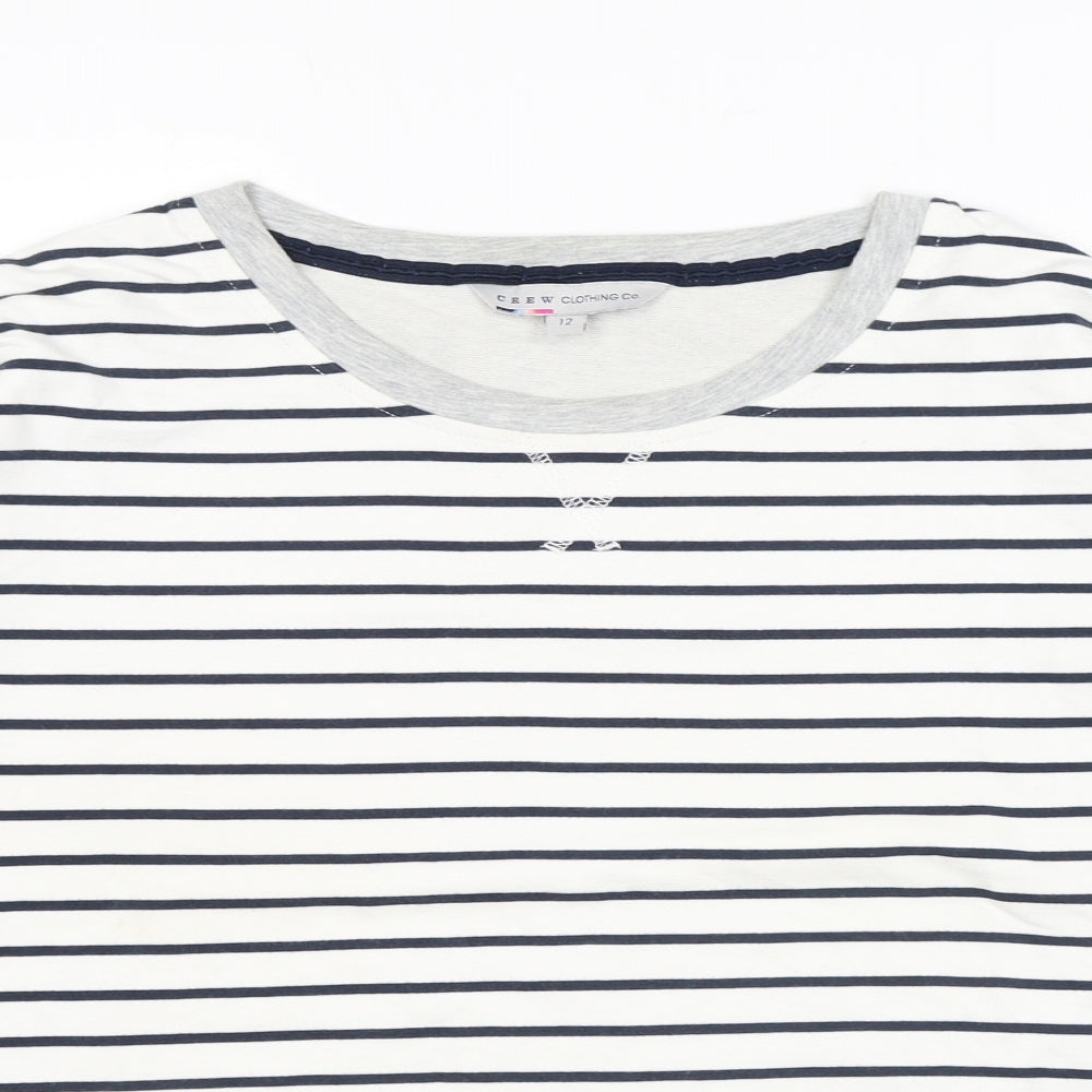 Crew Clothing Womens White Striped Cotton Basic T-Shirt Size 12 Round Neck
