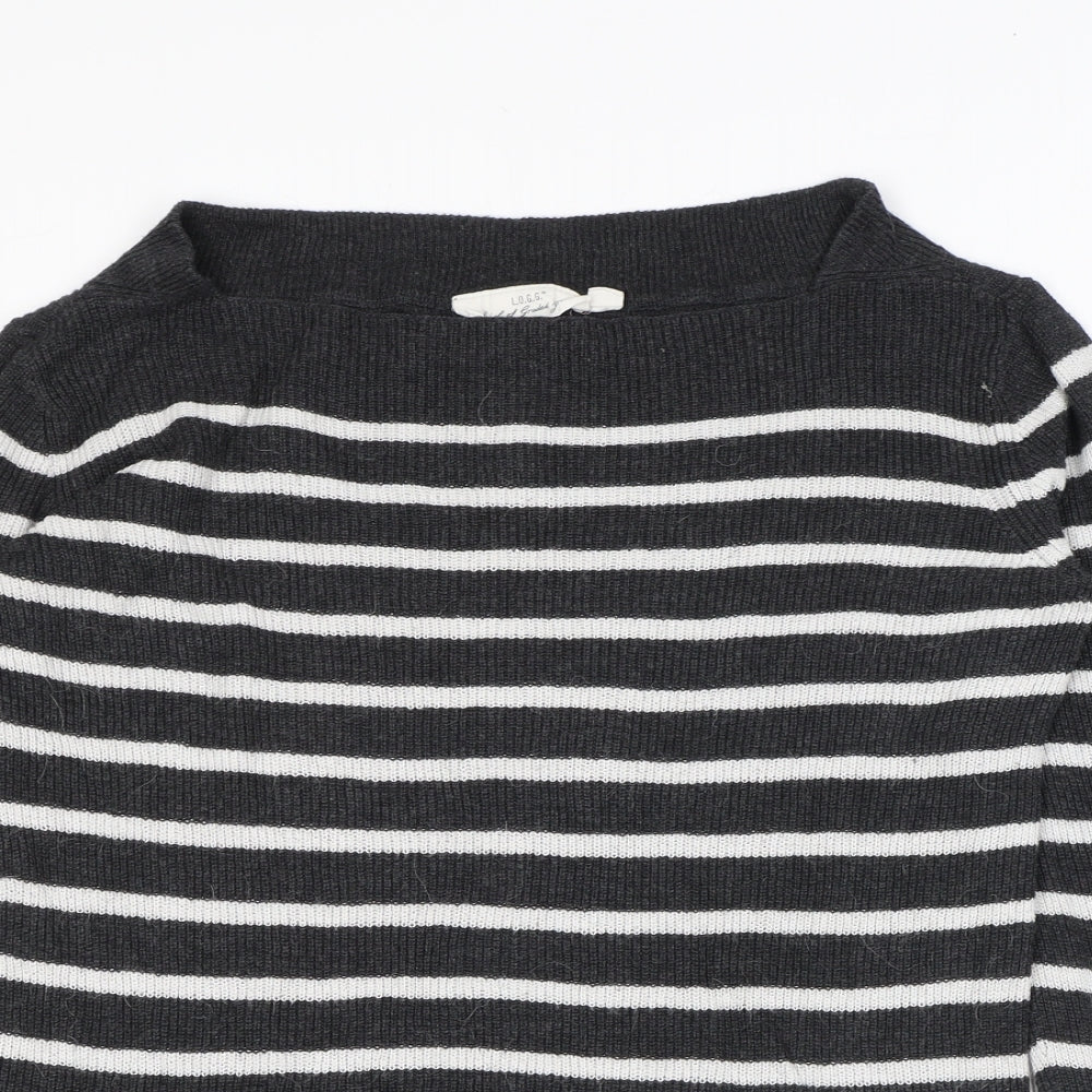 H&M Womens Grey Square Neck Striped Cotton Pullover Jumper Size M