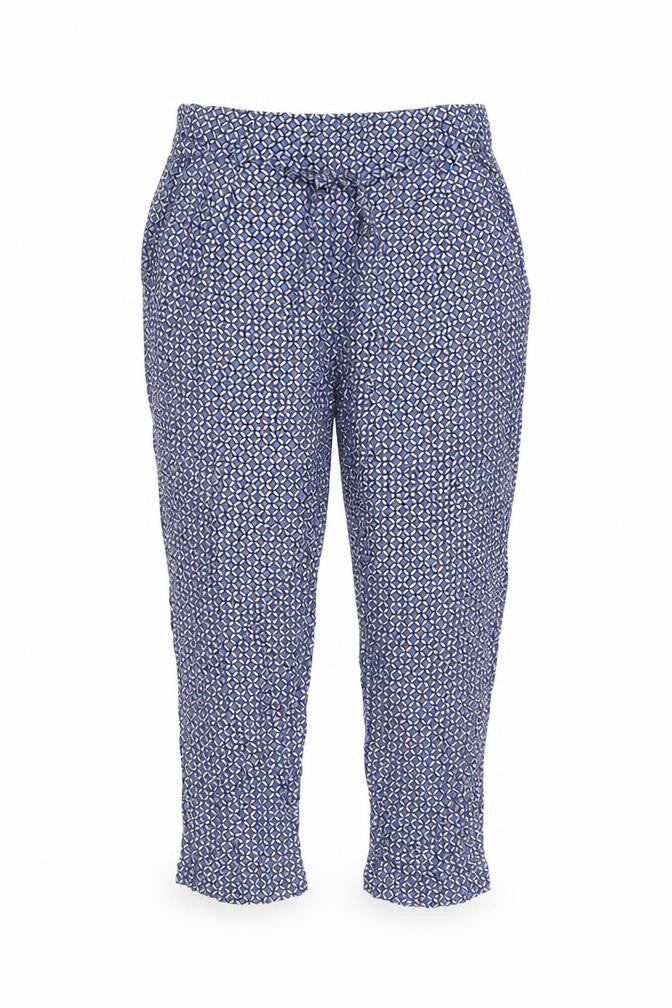 Kachel Womens Blue Geometric Viscose Capri Trousers Size 12 L24 in Regular Zip