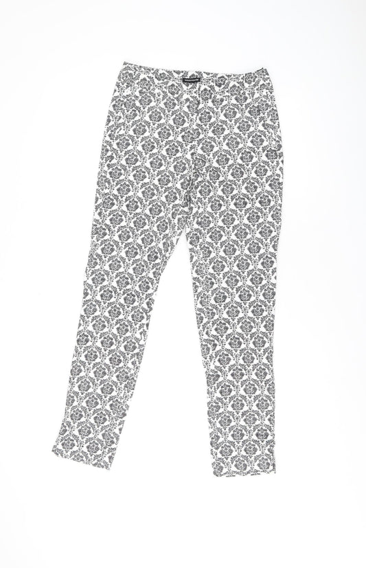Warehouse Womens Black Geometric Cotton Trousers Size 6 L26.5 in Regular Zip