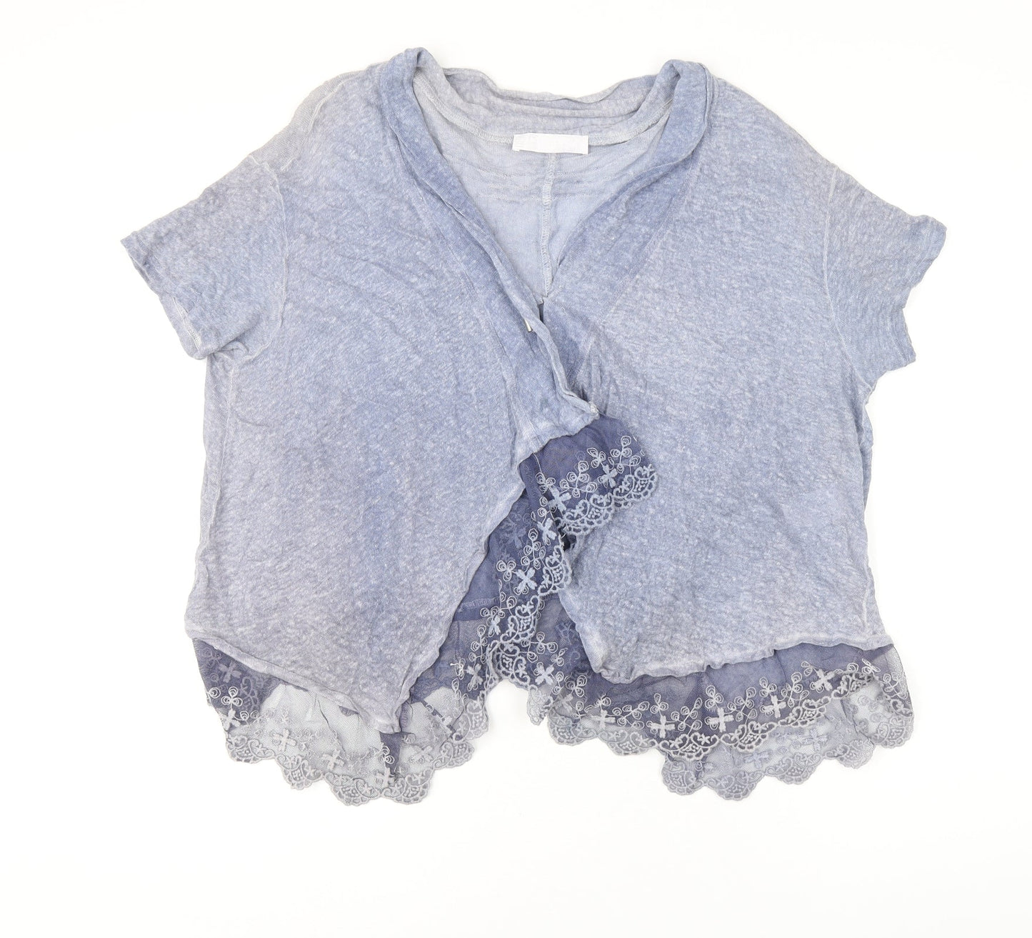 FREC Sabatier Womens Blue Linen Basic Blouse Size 12 V-Neck - Mesh Detail