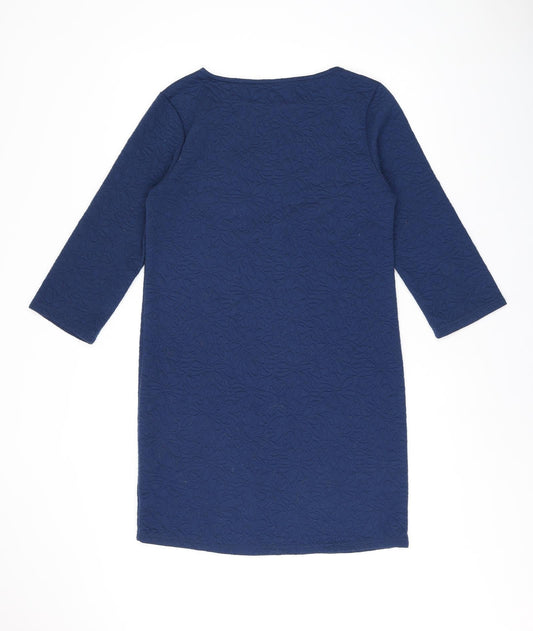 Greenpoint Womens Blue Floral Polyester A-Line Size 10 Boat Neck Pullover