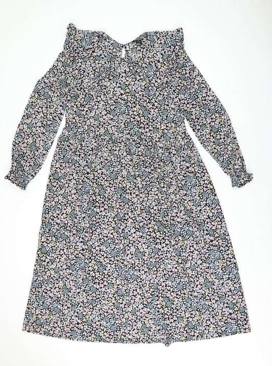 Monki Womens Multicoloured Floral Polyester A-Line Size 6 Collared Button
