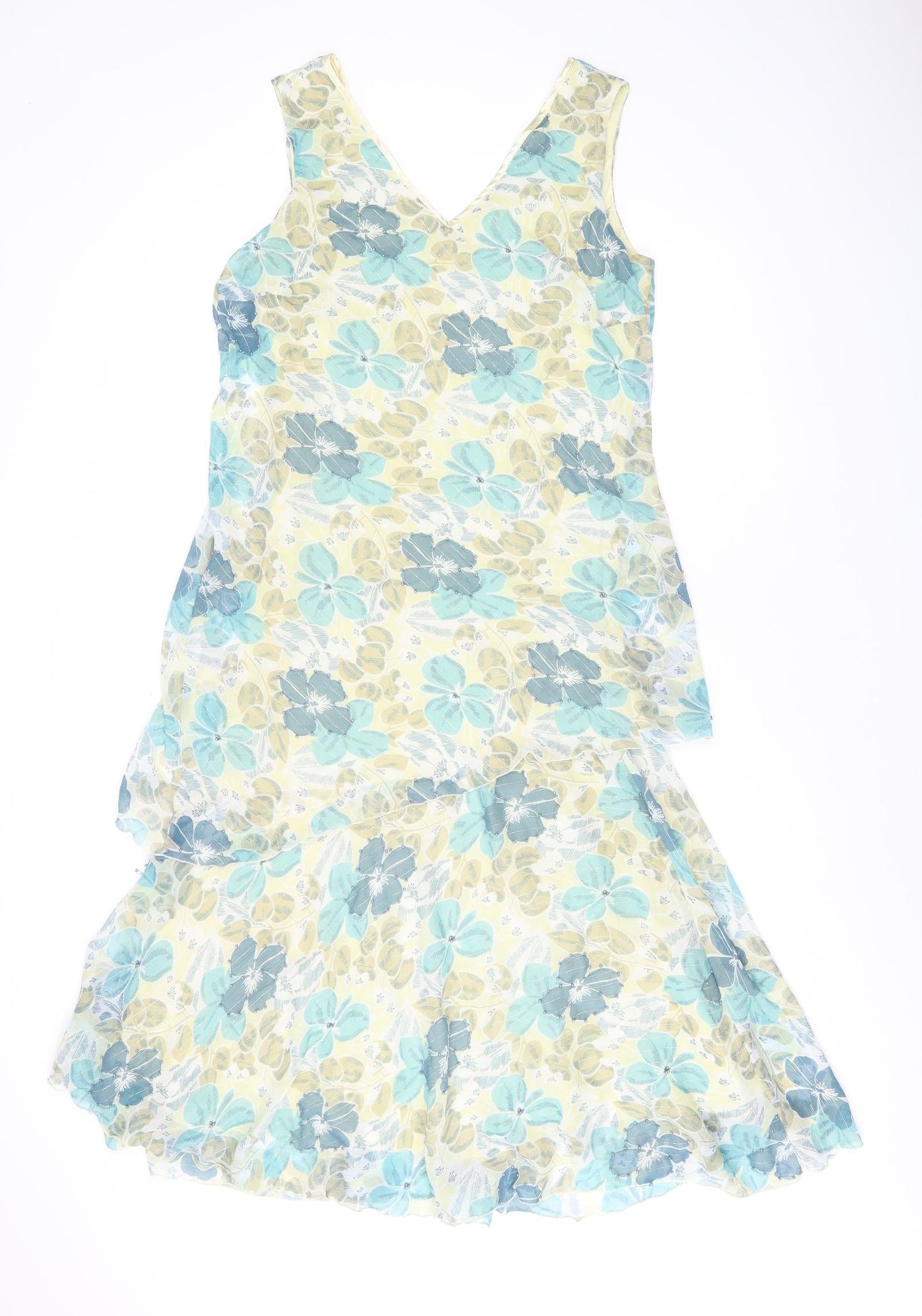 Klass Womens Multicoloured Floral Polyester Tank Dress Size 14 V-Neck Pullover