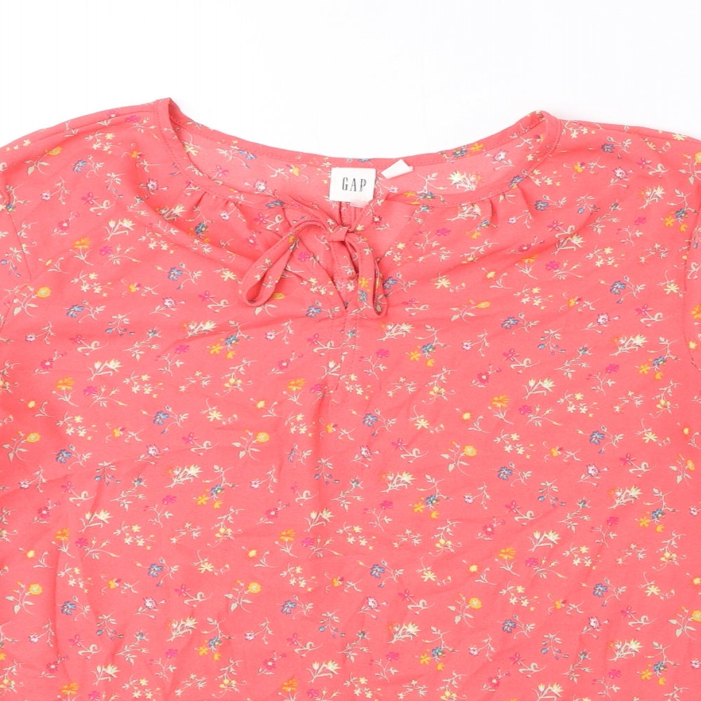 Gap Womens Pink Floral Polyester Basic Blouse Size S Round Neck - Ruffle Sleeves