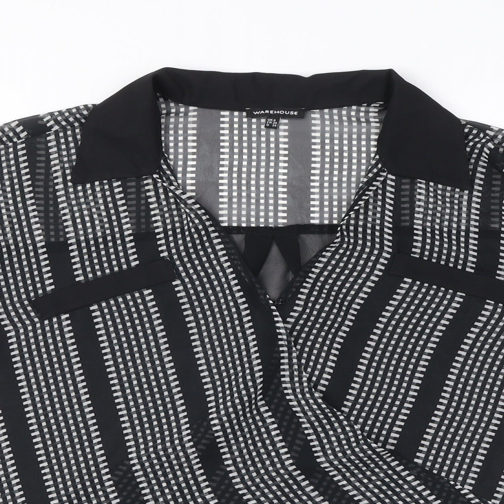 Warehouse Womens Black Geometric Polyester Wrap Blouse Size 8 V-Neck
