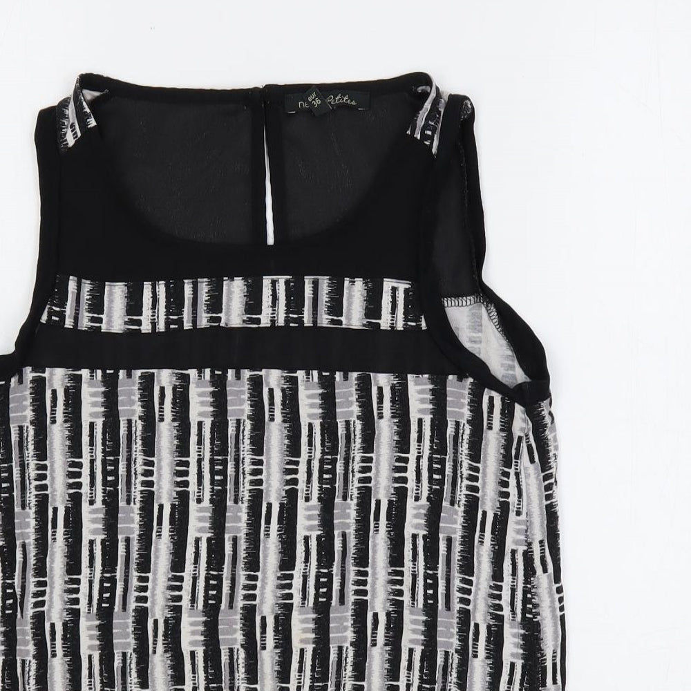 NEXT Womens Black Geometric Viscose Basic Tank Size 8 Boat Neck