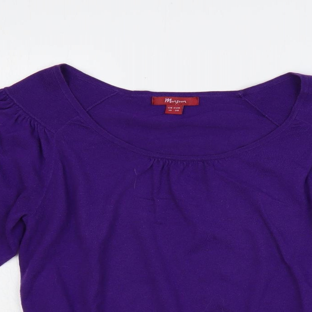 Monsoon Womens Purple Boat Neck Cotton Pullover Jumper Size 10