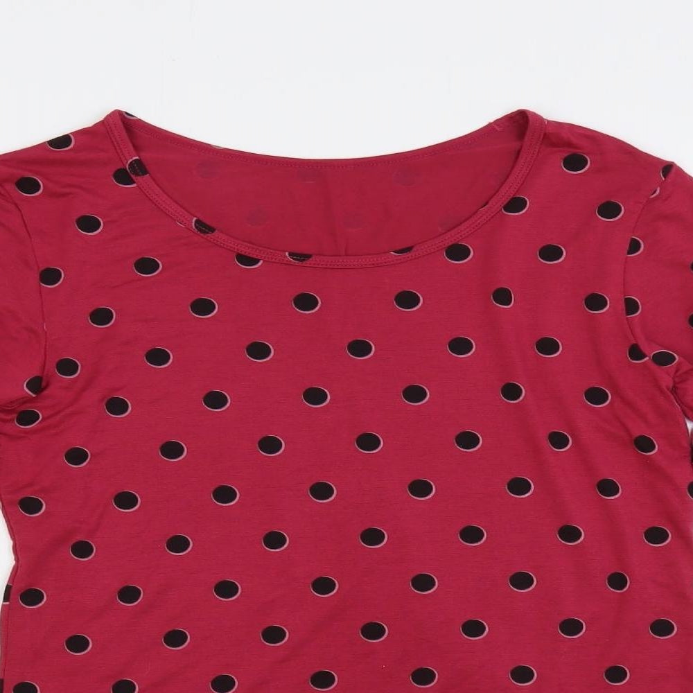 Uniqlopi Womens Pink Polka Dot Polyester Basic T-Shirt Size S Boat Neck