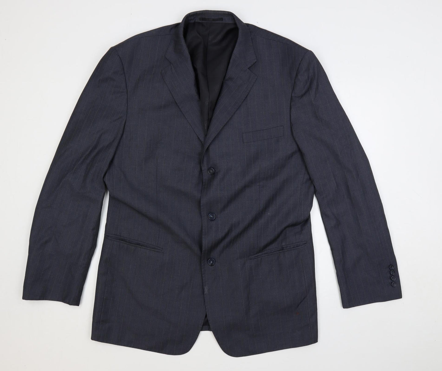 Boss Mens Blue Striped Wool Jacket Blazer Size 50 Regular