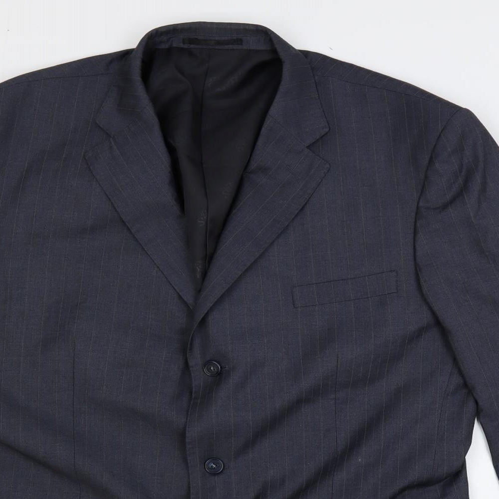 Boss Mens Blue Striped Wool Jacket Blazer Size 50 Regular