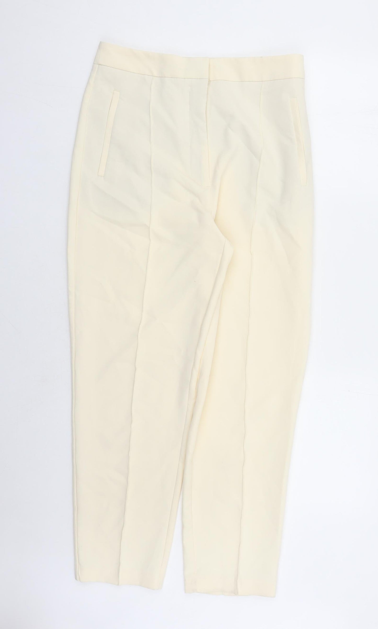 Zara Womens Ivory Polyester Trousers Size L L28 in Regular Zip