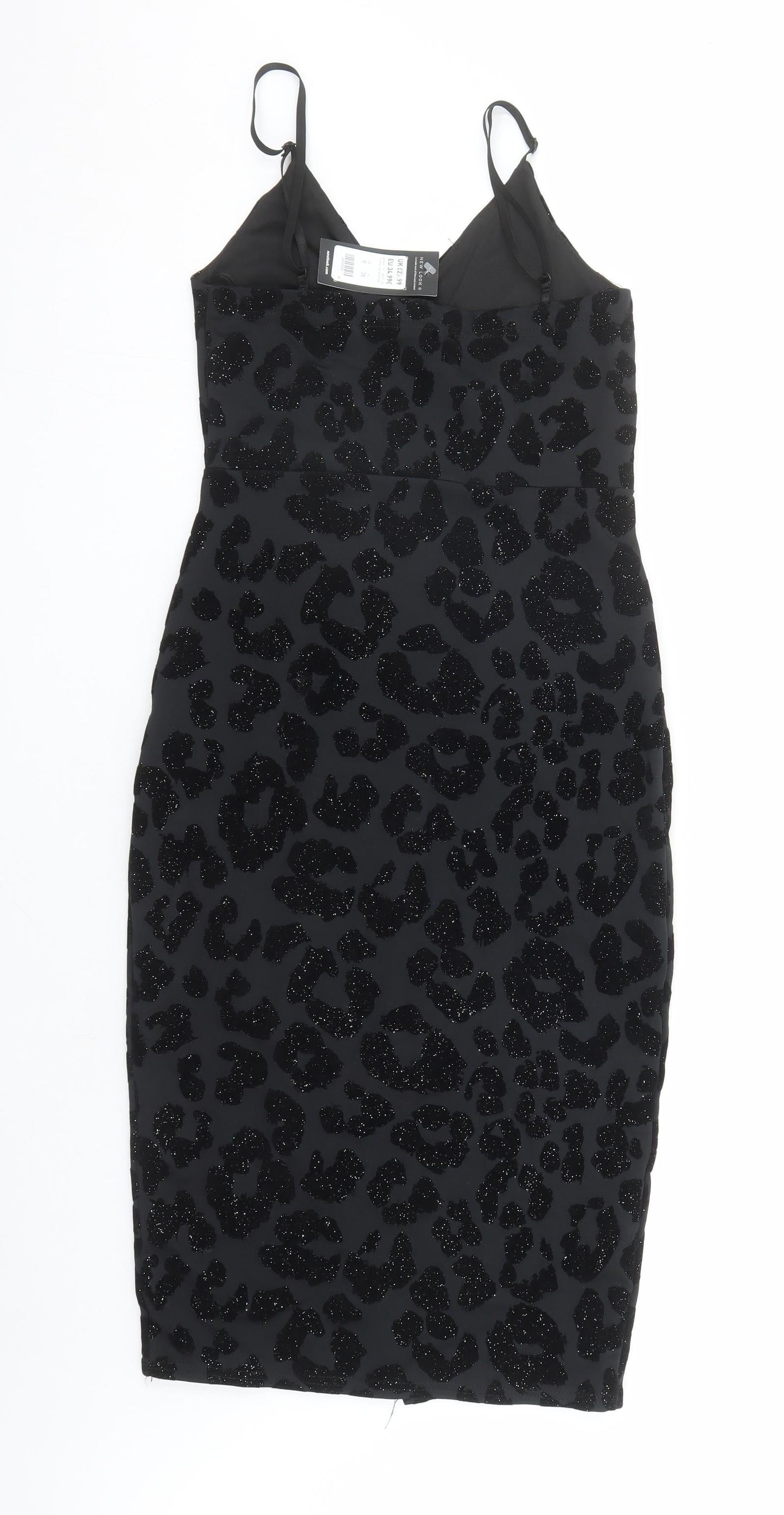 New Look Womens Black Animal Print Polyester Bodycon Size 8 V-Neck Pullover - Leopard Pattern