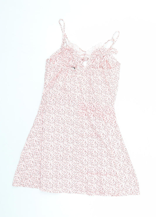 CBR Womens Pink Floral Cotton Mini Size S V-Neck Zip