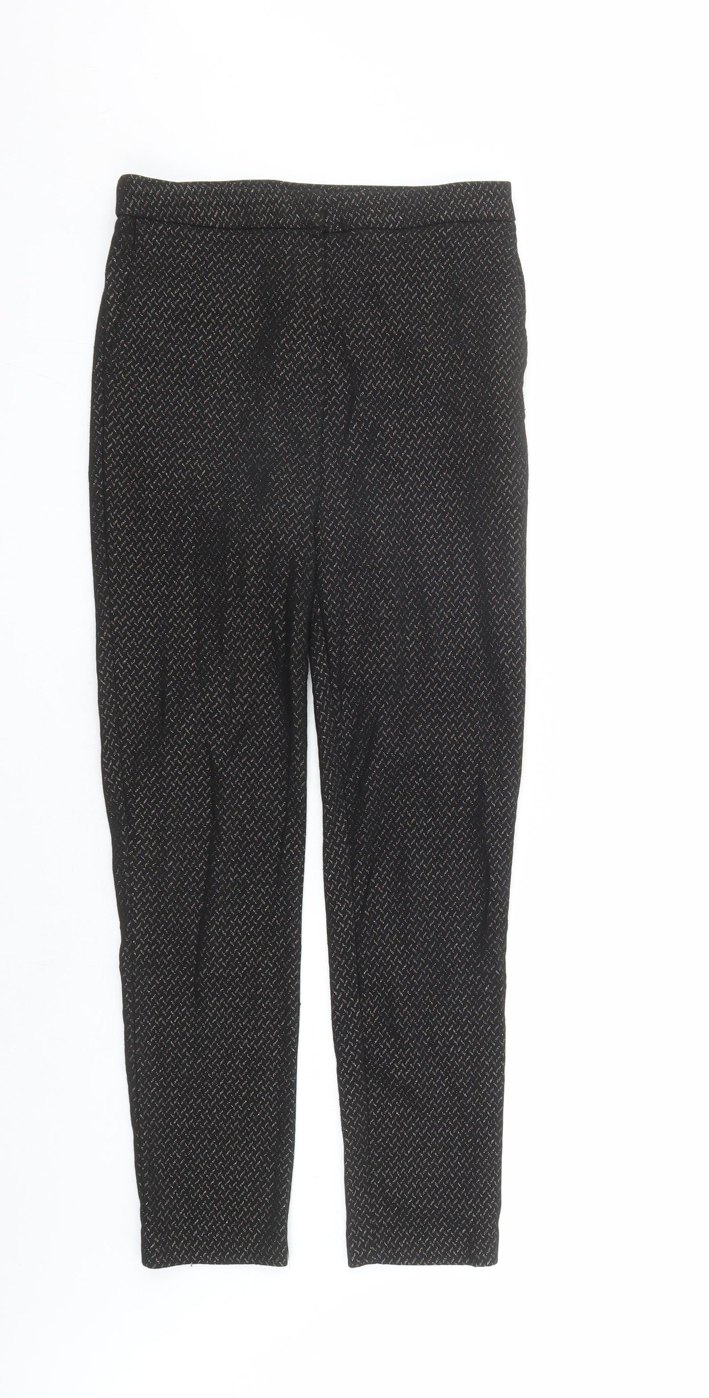 New Look Womens Black Geometric Nylon Trousers Size 8 L27 in Regular Zip