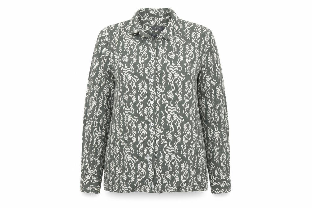 Marks and Spencer Womens Green Geometric Viscose Basic Button-Up Size 12 Collared