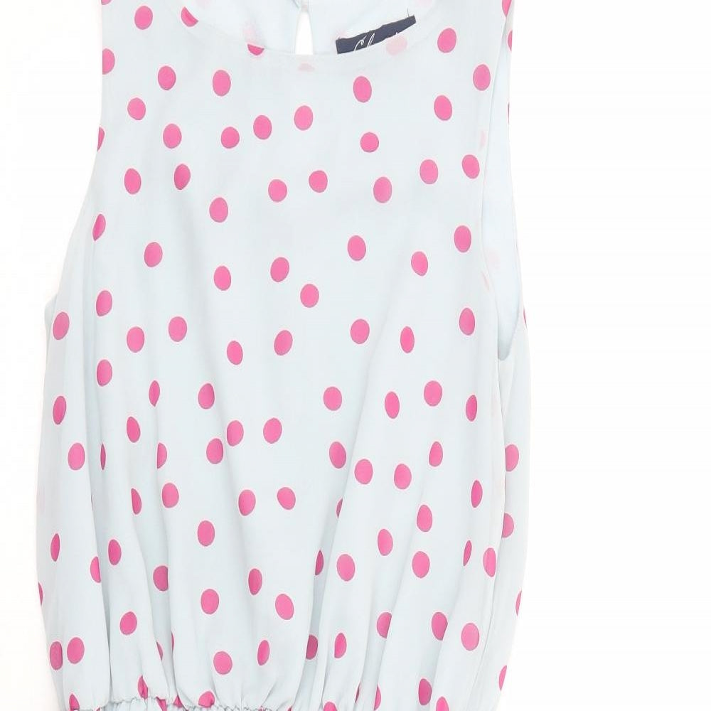 Closet Womens Blue Polka Dot Polyester Fit & Flare Size 8 Boat Neck Button