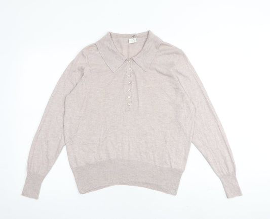 Poetry Womens Beige Collared Silk Pullover Jumper Size 14