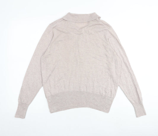 Poetry Womens Beige Collared Silk Pullover Jumper Size 14