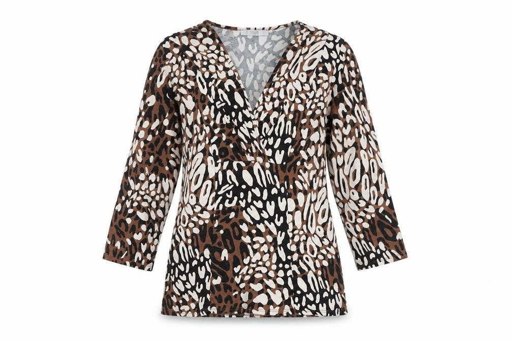 Marks and Spencer Womens Brown Animal Print Viscose Basic Blouse Size 12 V-Neck