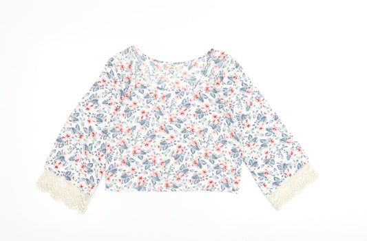 Hollister Womens White Floral Polyester Basic Blouse Size XS Round Neck