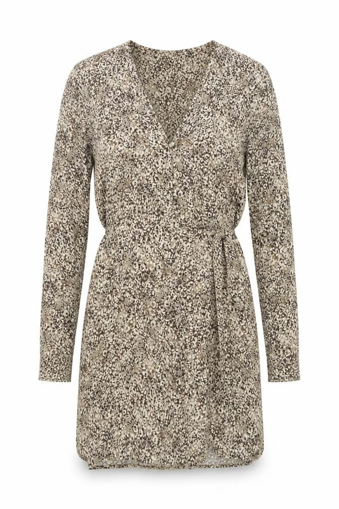Zara Womens Beige Geometric Viscose Wrap Dress Size M V-Neck Button