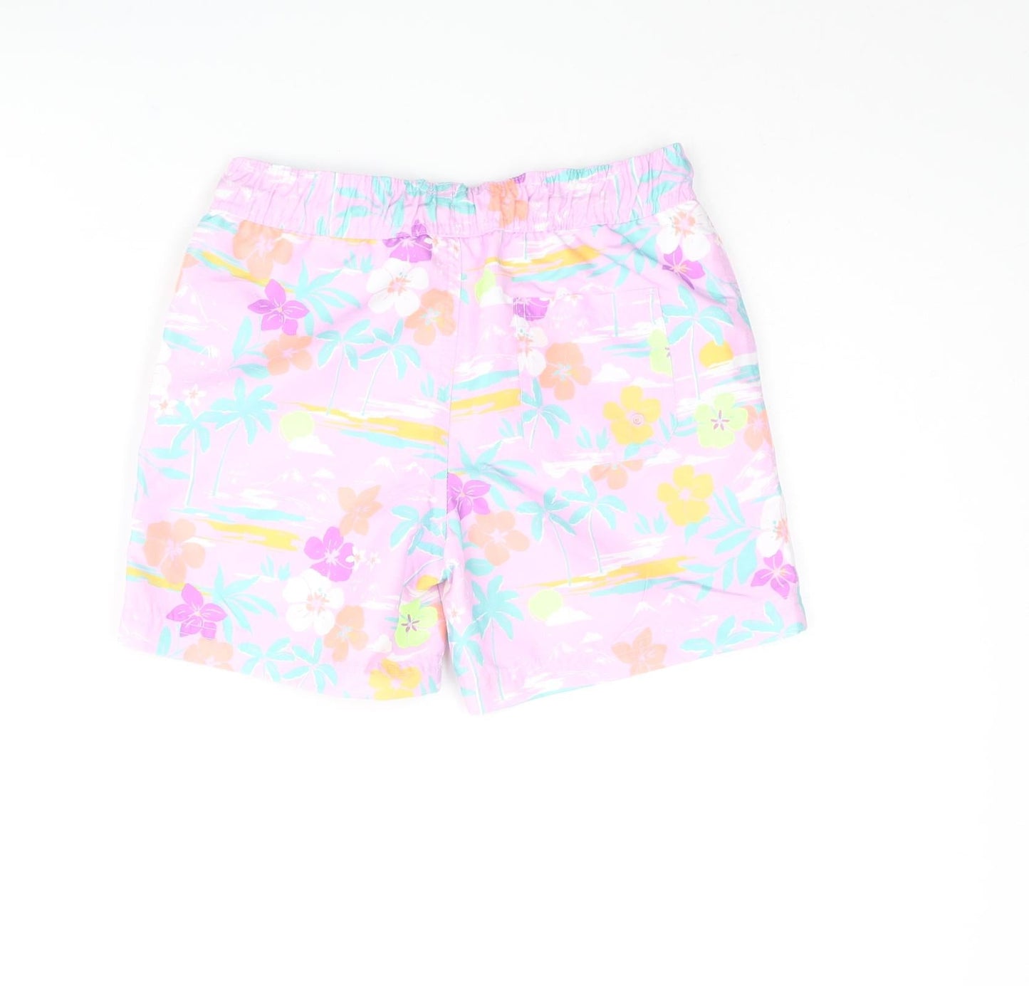 Marks and Spencer Boys Multicoloured Geometric Polyester Sweat Shorts Size 6-7 Years Regular Drawstring - Palm Tree Flower Swim Shorts