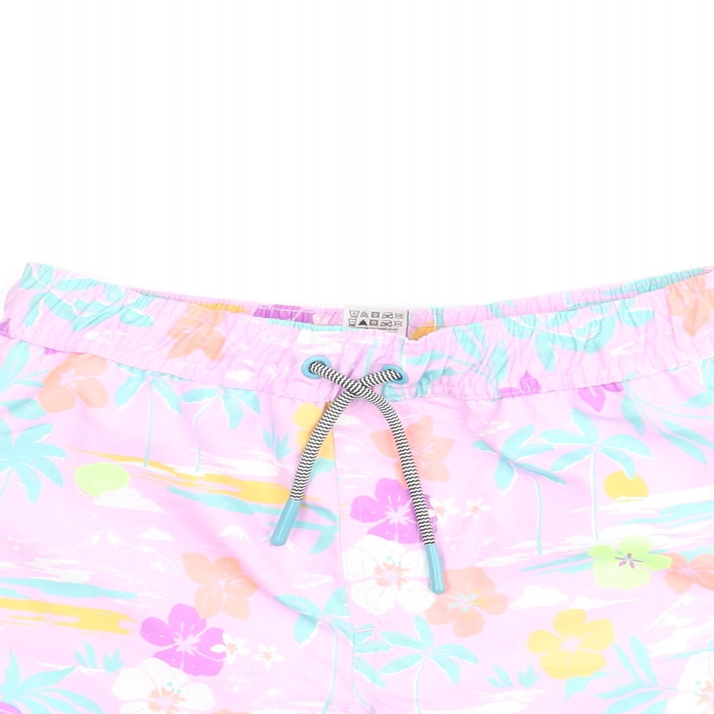 Marks and Spencer Boys Multicoloured Geometric Polyester Sweat Shorts Size 6-7 Years Regular Drawstring - Palm Tree Flower Swim Shorts