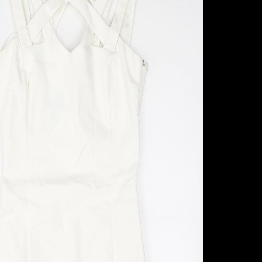 Mango Womens White Cotton Bodycon Size S Halter Zip